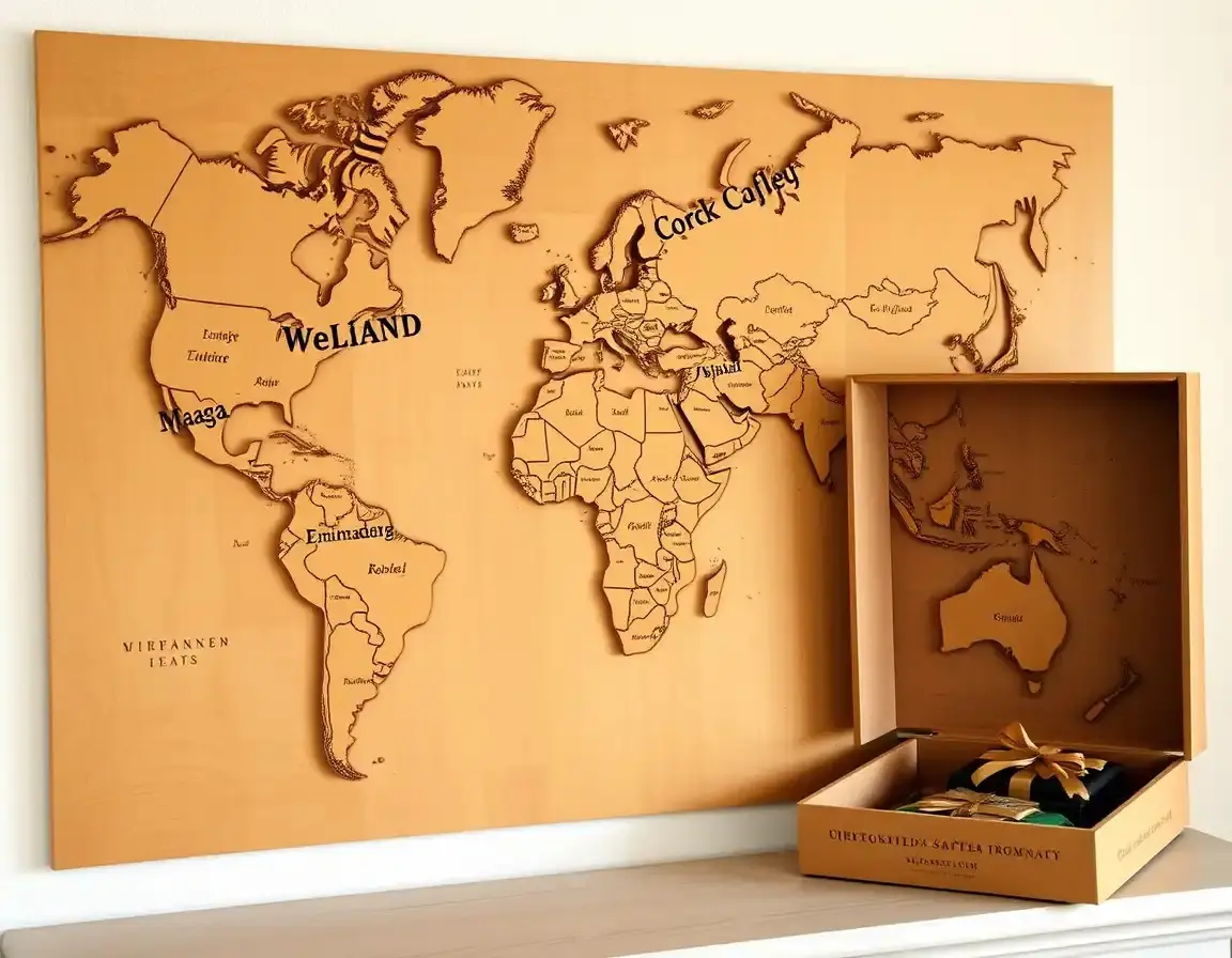 Mappa del mondo con puntine decorative da parete