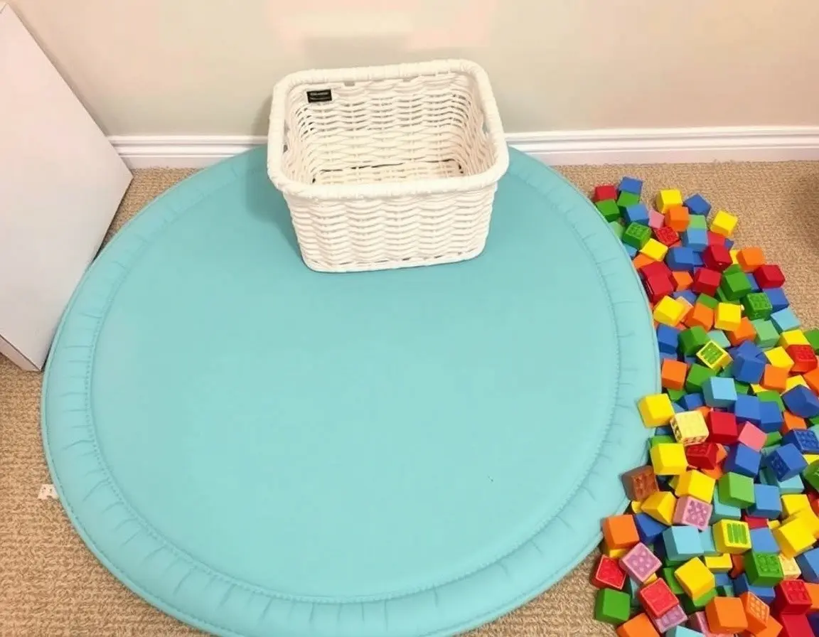 Tappeto gioco e cesto portaoggetti per bambini