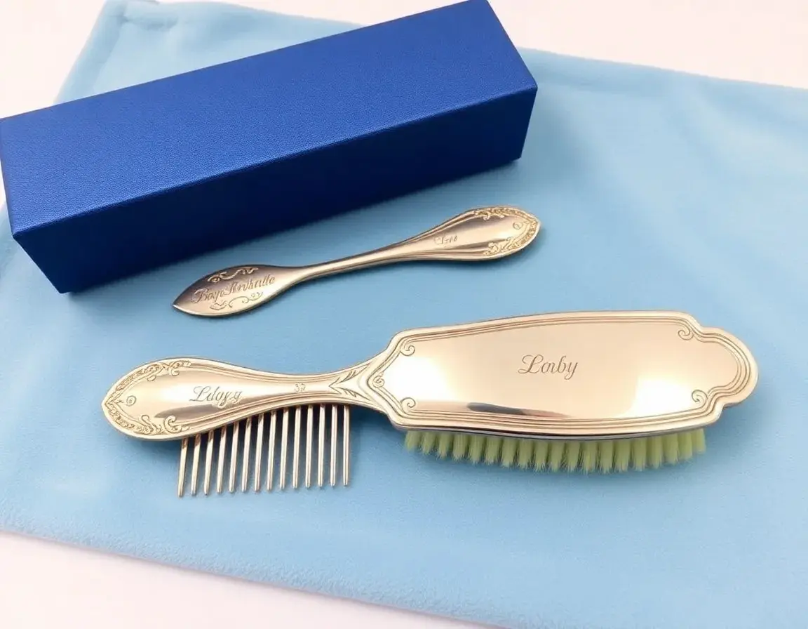 Engraved Silver-Plated Baby Comb and Brush Set