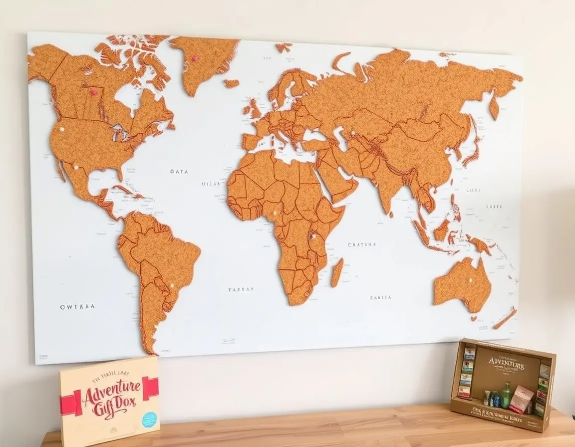 Mappa del mondo in sughero con spilli