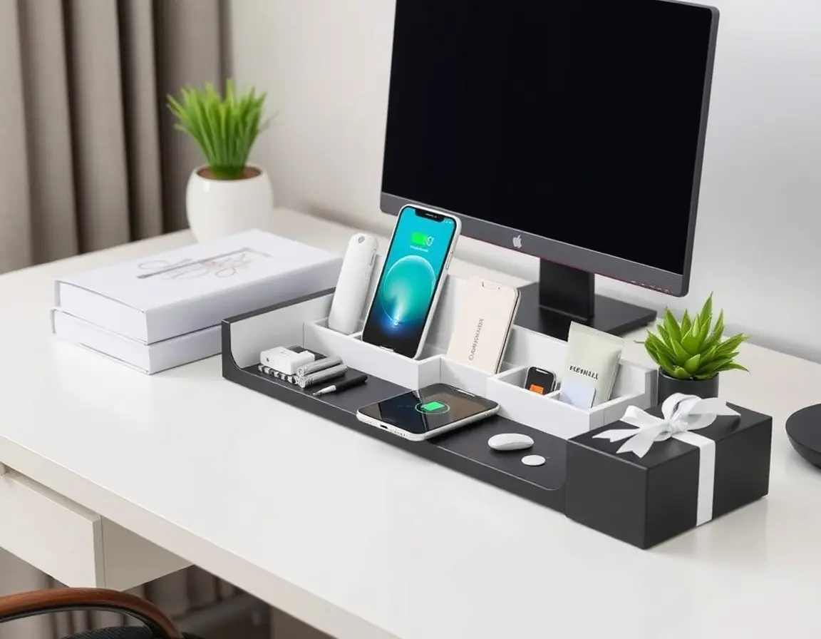 Organizer da scrivania con stazione di ricarica
