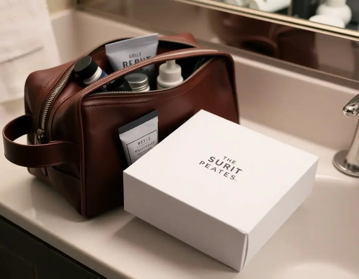 Elegante beauty case in pelle per uomo